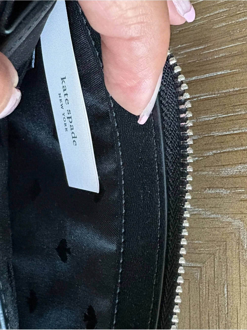 kate spade navy and cream striped zip-around wallet